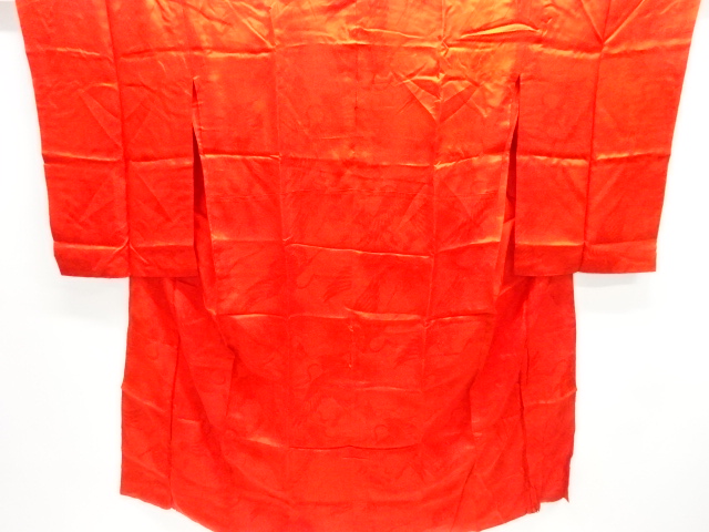 アンティーク　綸子松鶴模様織り出し長襦袢